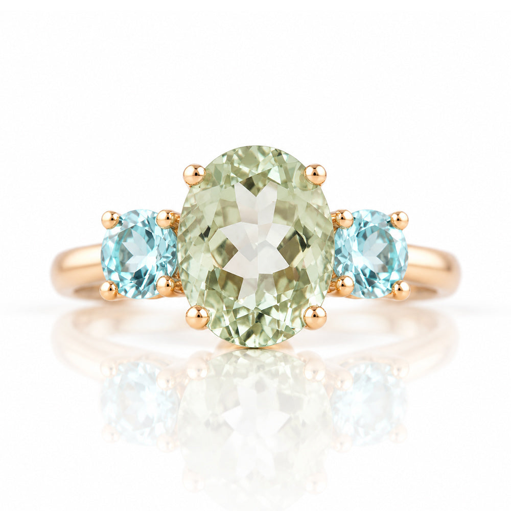 Hallie, a Prasiolite and Topaz Trilogy Ring - Victoria's Jewellery