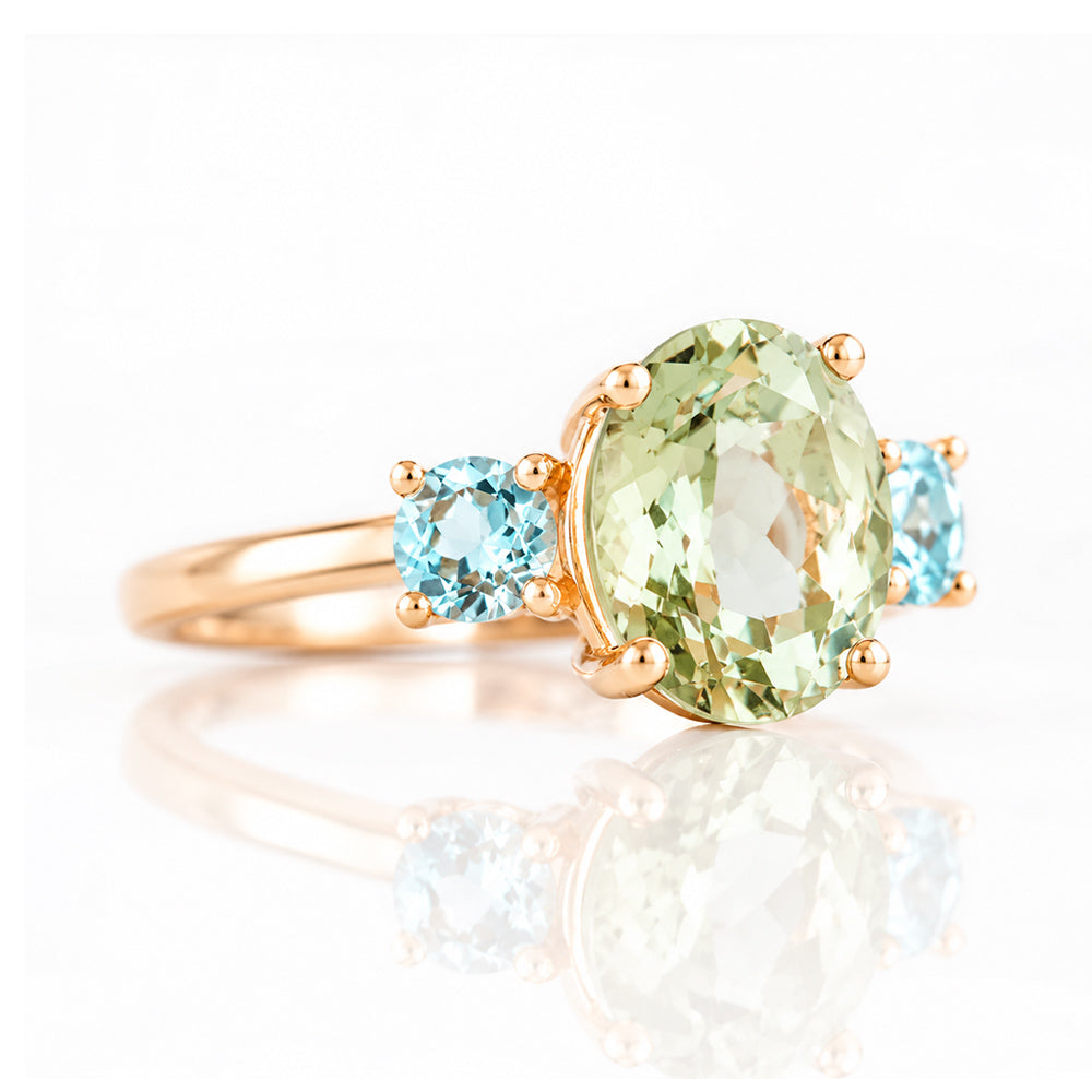 Hallie, a Prasiolite and Topaz Trilogy Ring - Victoria's Jewellery