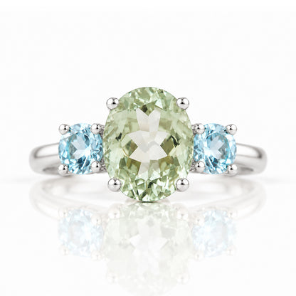 Hallie, a Prasiolite and Topaz Trilogy Ring - Victoria's Jewellery