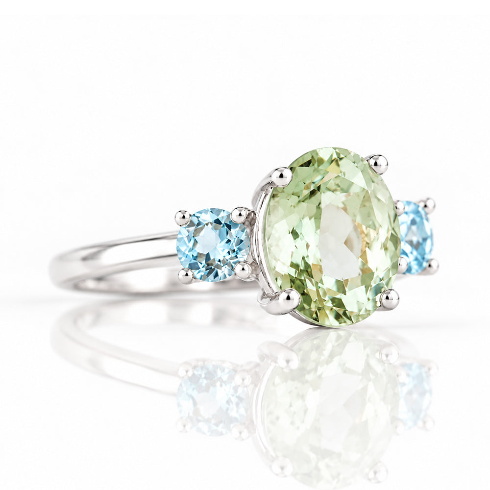 Hallie, a Prasiolite and Topaz Trilogy Ring - Victoria's Jewellery