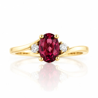 Georgie, a Rhodolite Garnet and Diamond Trilogy Ring - 8x6mm - Victoria's Jewellery
