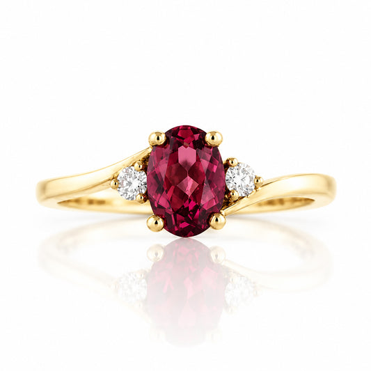Georgie, a Rhodolite Garnet and Diamond Trilogy Ring - 8x6mm