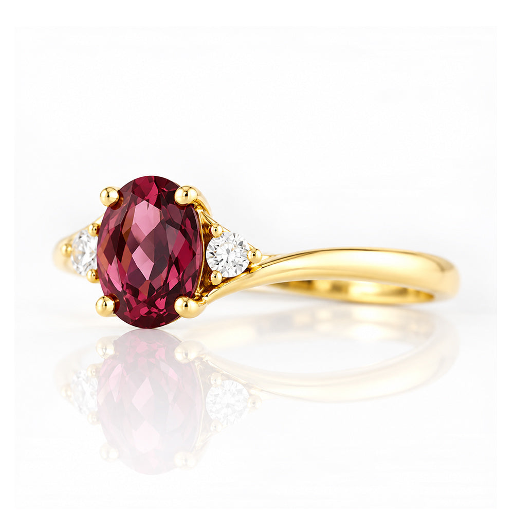 Georgie, a Rhodolite Garnet and Diamond Trilogy Ring - Victoria's Jewellery