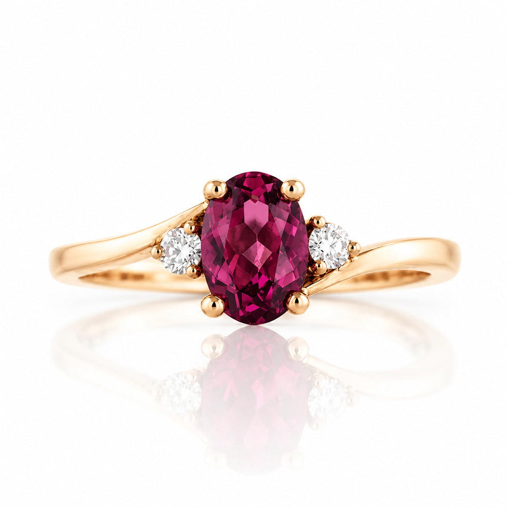Georgie, a Rhodolite Garnet and Diamond Trilogy Ring - Victoria's Jewellery