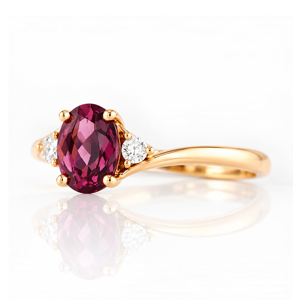 Georgie, a Rhodolite Garnet and Diamond Trilogy Ring - Victoria's Jewellery