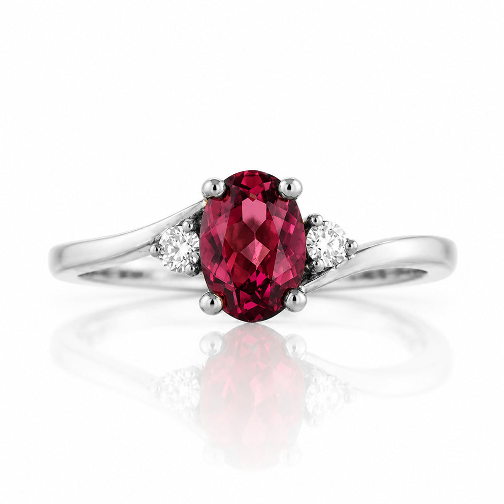 Georgie, a Rhodolite Garnet and Diamond Trilogy Ring - Victoria's Jewellery