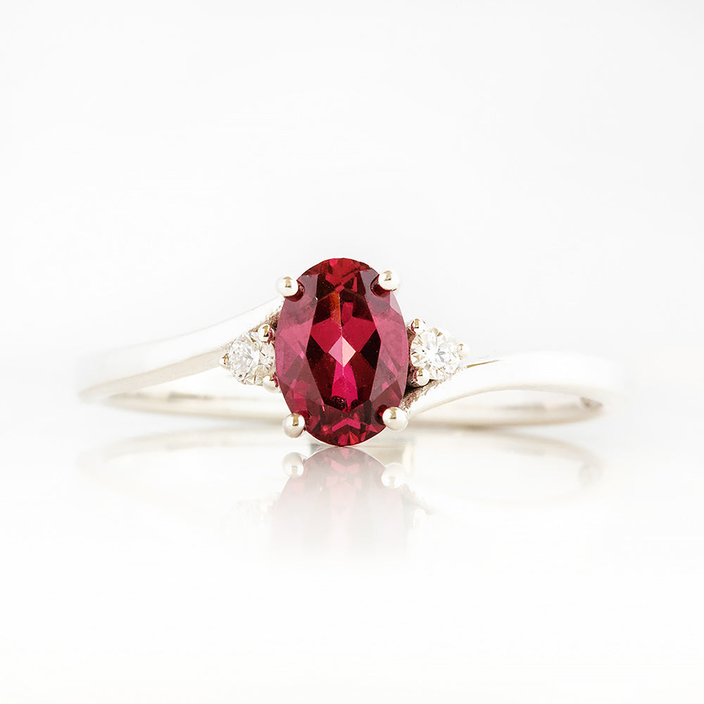 Georgie, a Rhodolite Garnet and Diamond Trilogy Ring