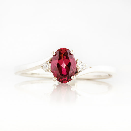 Georgie, a Rhodolite Garnet and Diamond Trilogy Ring