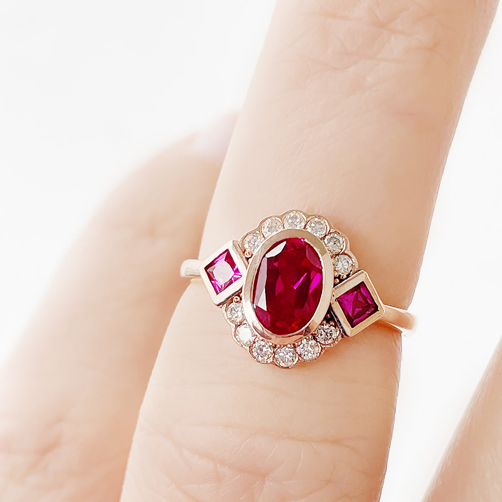 Leonor, a Lab Grown Ruby and Diamond Ring