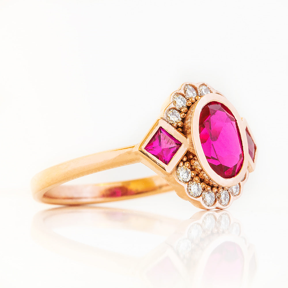 Leonor, a Lab Grown Ruby and Diamond Ring