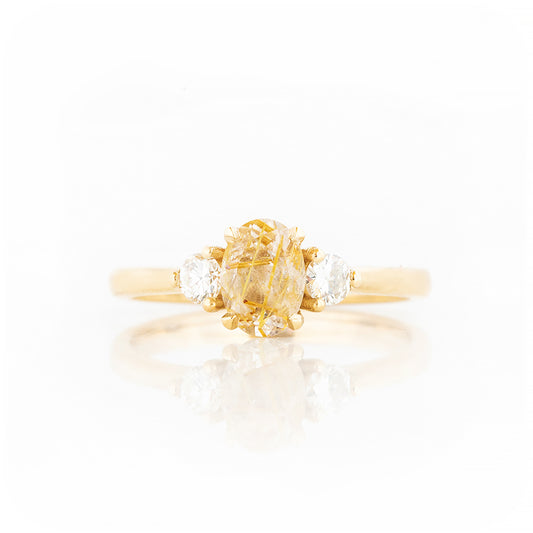 Oval cut Rutile Quartz and Diamond Trilogy Ring in Yellow Gold - Victoria's Jewellery