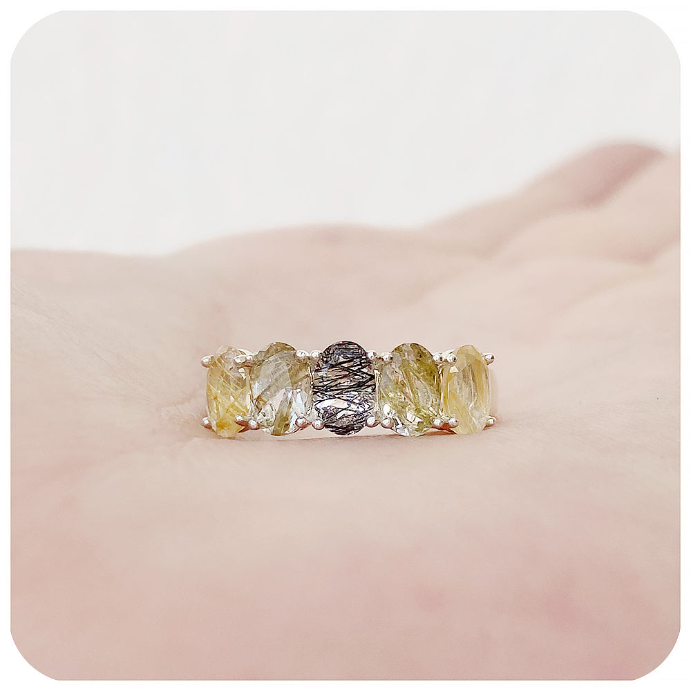 Oval cut Rutile Quartz half eternity Anniversary Ring - Victoria's Jewellery