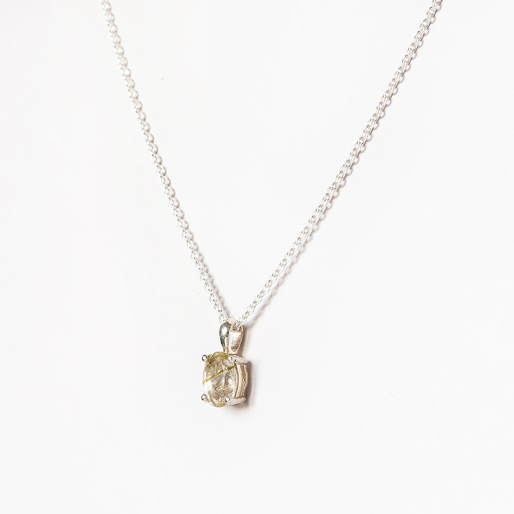 Oval cut Rutile Quartz Solitaire Necklace - Victoria's Jewellery