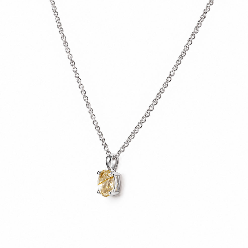 Luna, Oval cut Rutile Quartz Pendant - 7x5mm