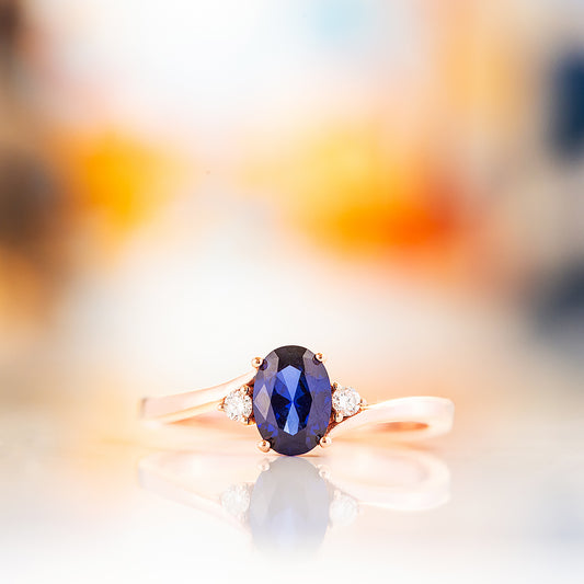 Georgie, a Blue Sapphire and Diamond Trilogy Ring