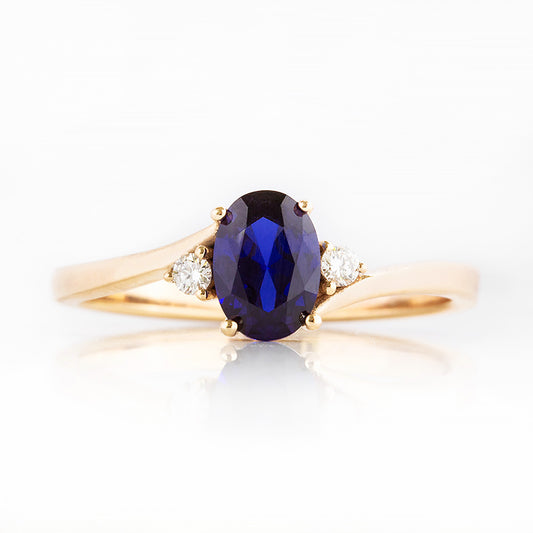 Georgie, a Blue Sapphire and Diamond Trilogy Ring