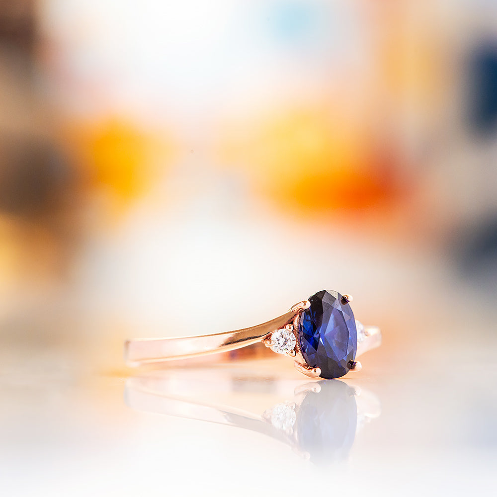 Georgie, a Blue Sapphire and Diamond Trilogy Ring