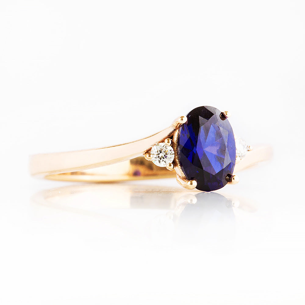 Georgie, a Blue Sapphire and Diamond Trilogy Ring