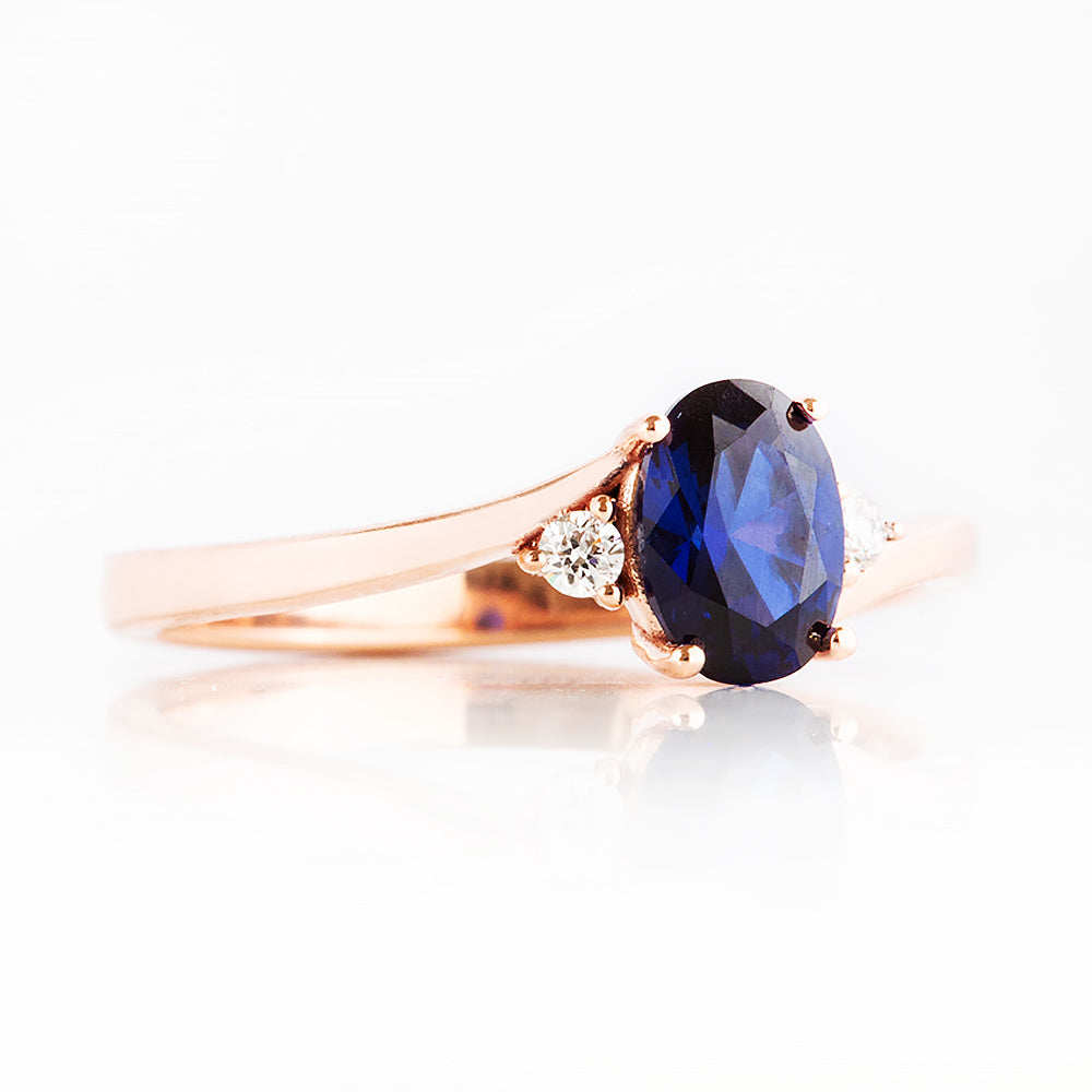 Georgie, a Blue Sapphire and Diamond Trilogy Ring