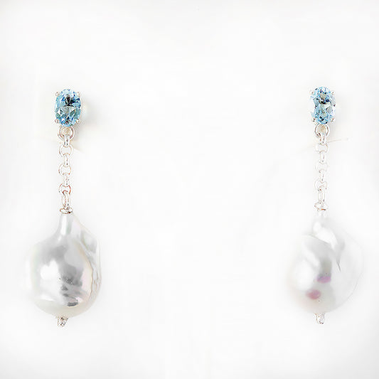 Sky Blue Topaz and Pearl Drop Earrings