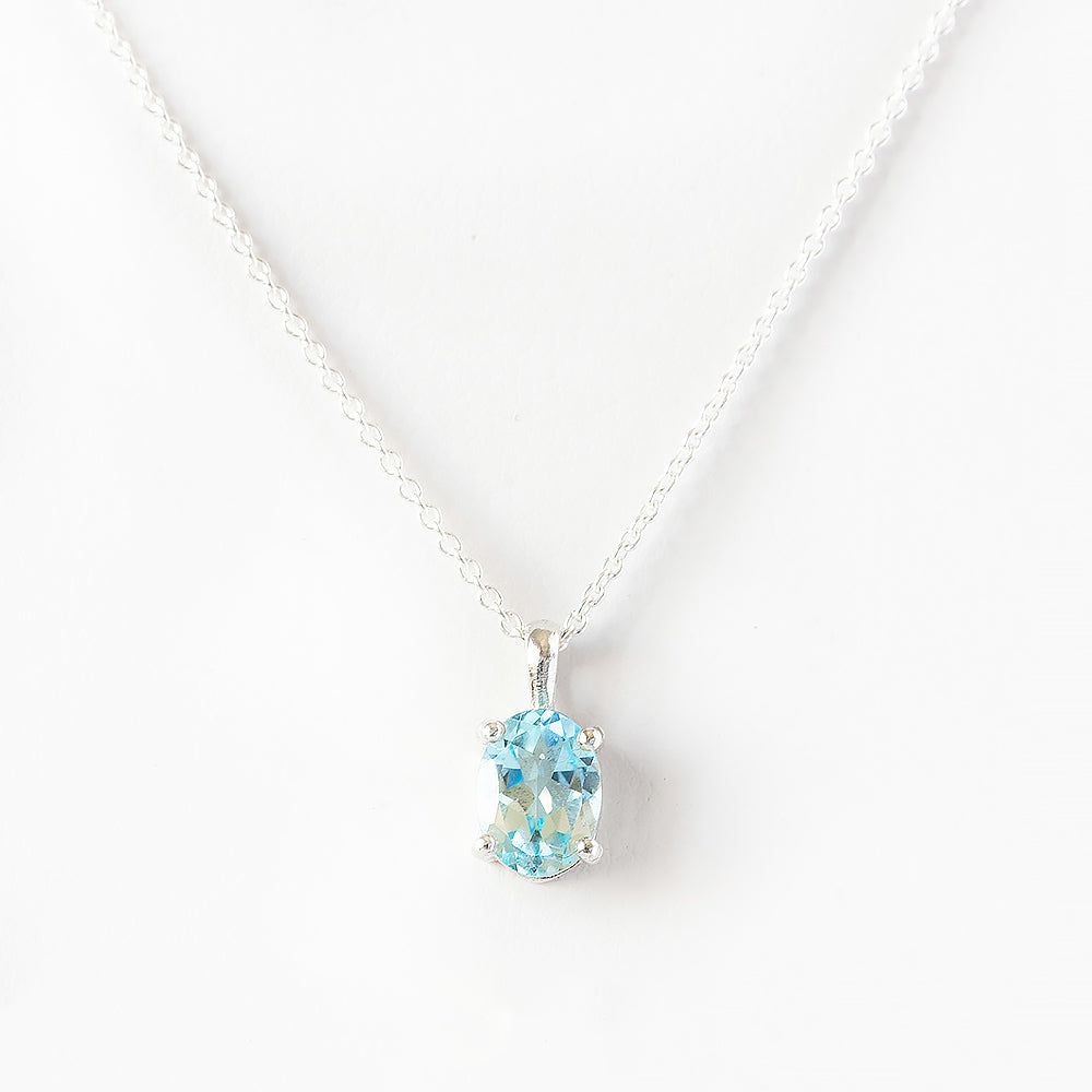 Oval cut Sky Blue Topaz Solitaire Necklace - Victoria's Jewellery