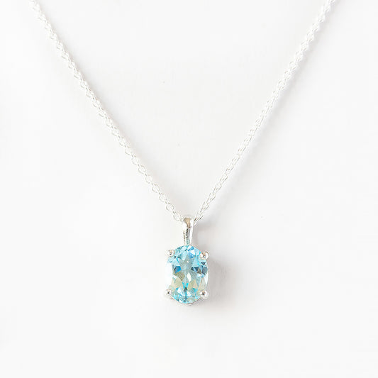 Oval cut Sky Blue Topaz Solitaire Necklace - Victoria's Jewellery