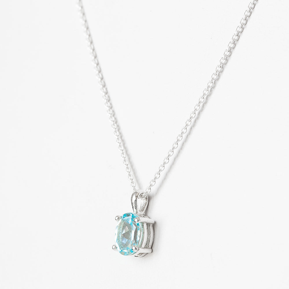 Luna, an Oval cut Sky Blue Topaz Necklace - 8x6mm