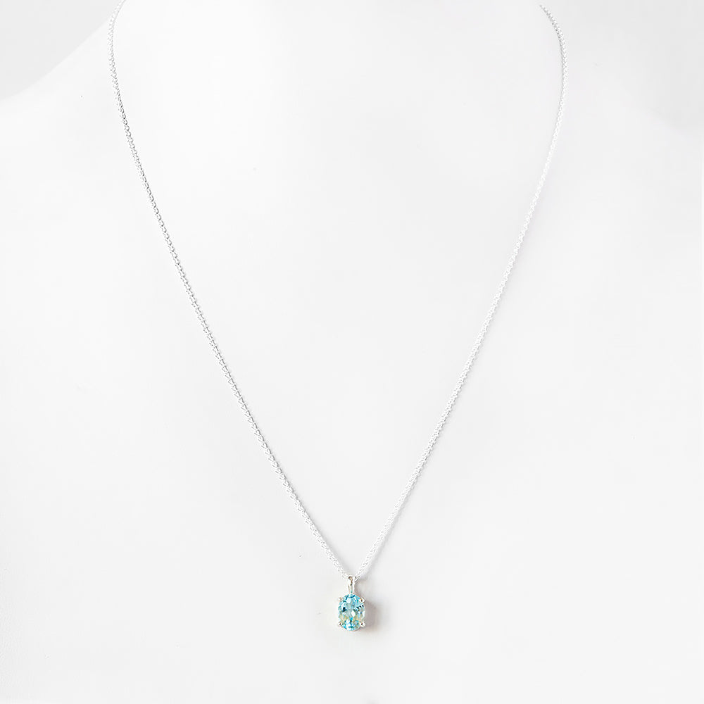 Oval cut Sky Blue Topaz Solitaire Necklace - Victoria's Jewellery