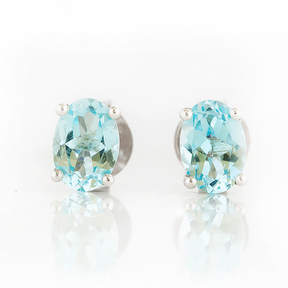 Luna, Oval cut Sky Blue Topaz Stud Earring - 7x5mm - Victoria's Jewellery