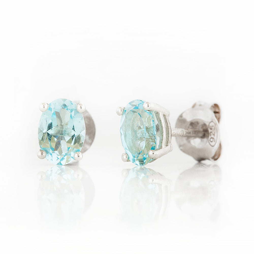 Luna, Oval cut Sky Blue Topaz Stud Earring - 7x5mm - Victoria's Jewellery