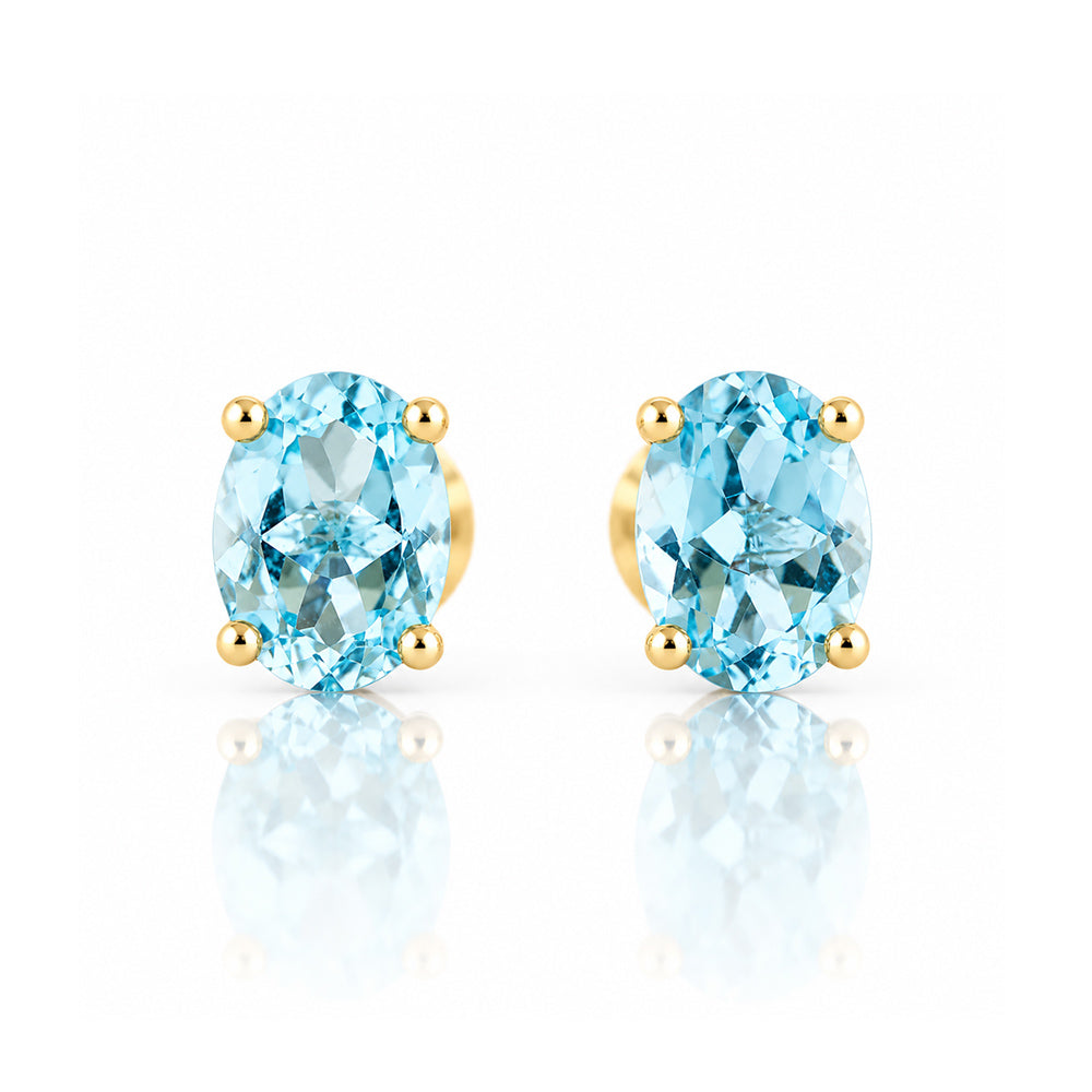 Luna, Oval cut Sky Blue Topaz Stud Earring - 7x5mm - Victoria's Jewellery