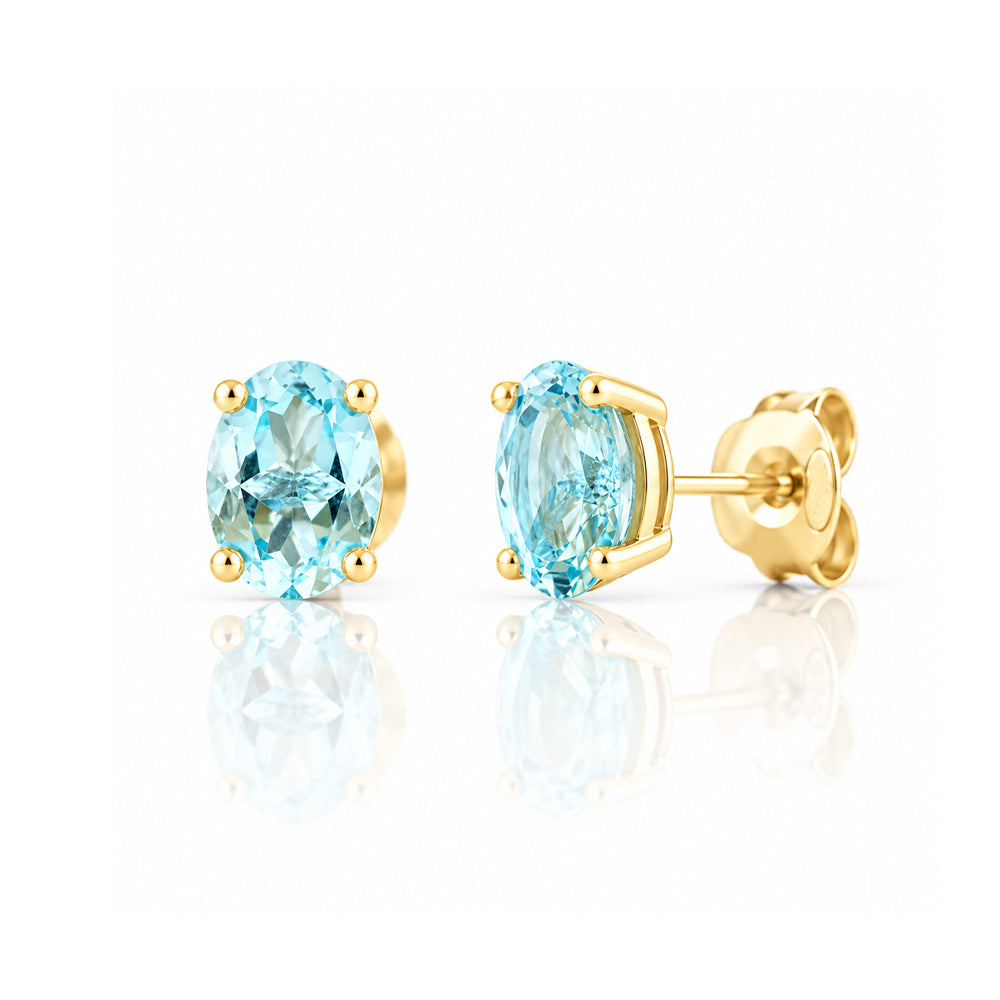 Luna, Oval cut Sky Blue Topaz Stud Earring - 7x5mm - Victoria's Jewellery