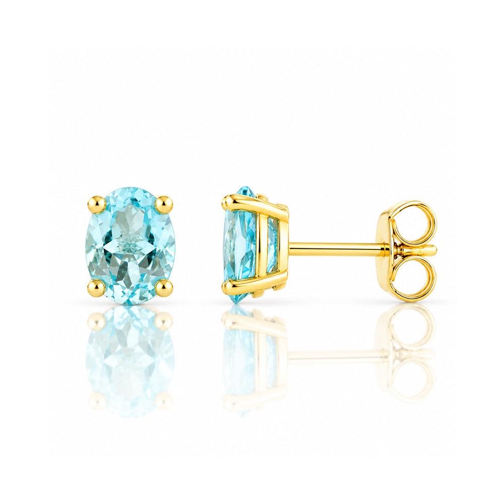 Luna, Oval cut Sky Blue Topaz Stud Earring - 7x5mm - Victoria's Jewellery