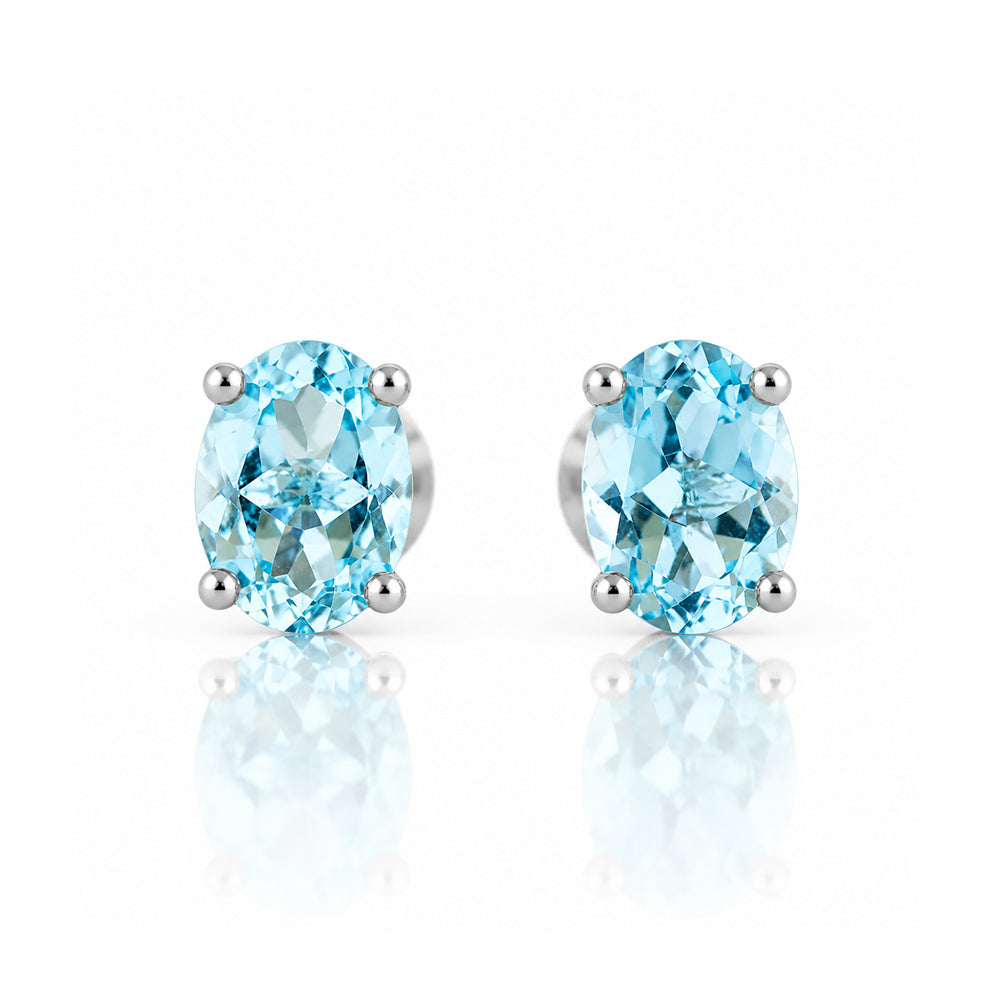 Luna, Oval cut Sky Blue Topaz Stud Earring - 7x5mm - Victoria's Jewellery