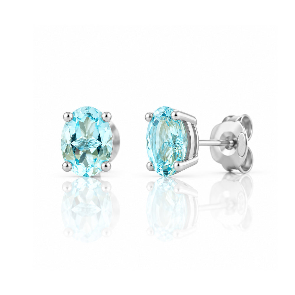 Luna, Oval cut Sky Blue Topaz Stud Earring - 7x5mm - Victoria's Jewellery