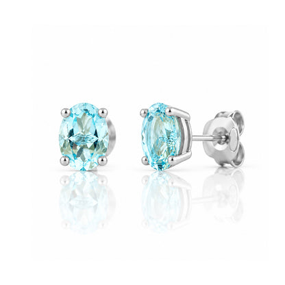 Luna, Oval cut Sky Blue Topaz Stud Earring - 7x5mm - Victoria's Jewellery