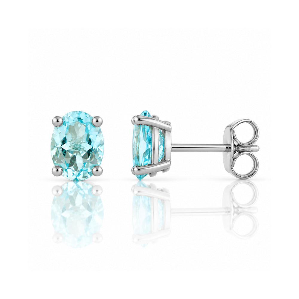 Luna, Oval cut Sky Blue Topaz Stud Earring - 7x5mm - Victoria's Jewellery