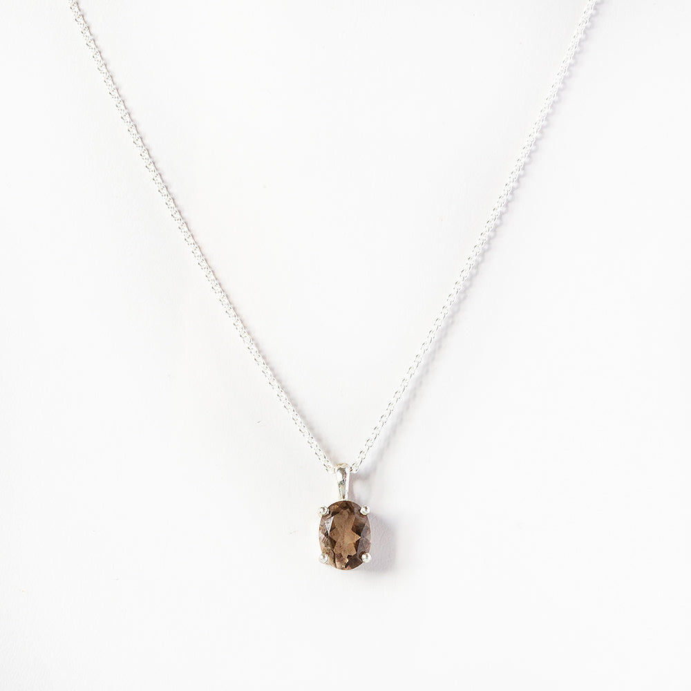 Luna, an Oval cut Smokey Quartz Necklace - 8x6mm