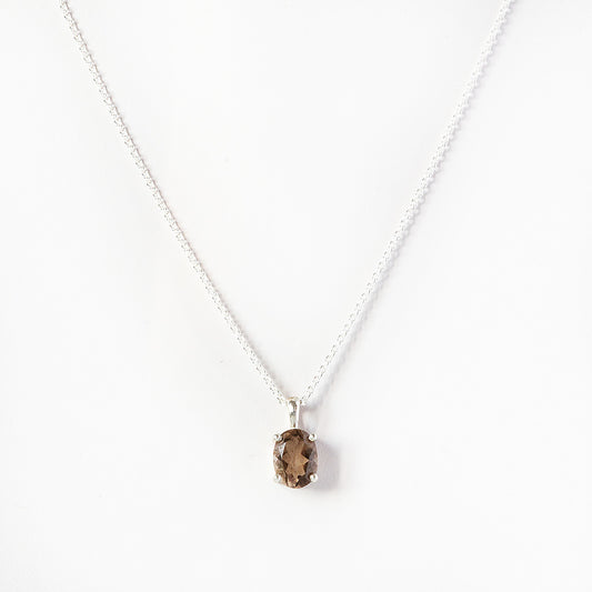 Luna, an Oval cut Smokey Quartz Necklace - 8x6mm