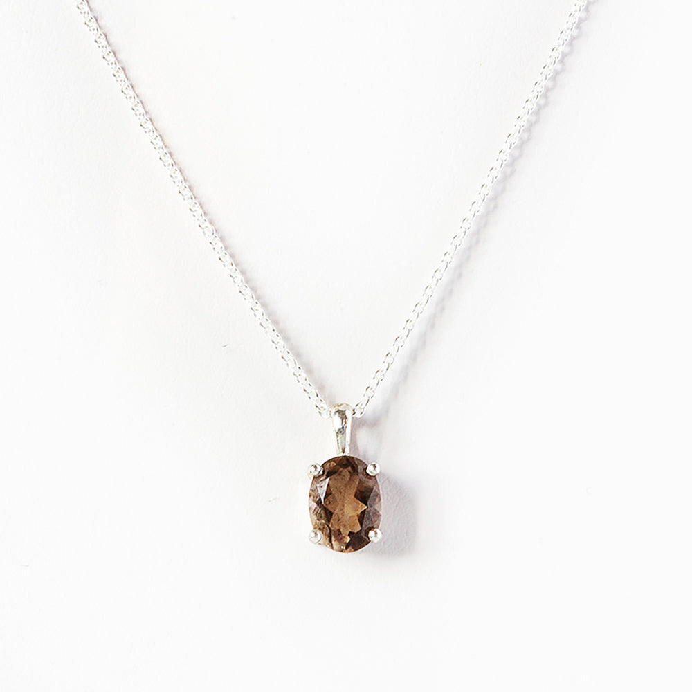 Oval cut Smokey Quartz Solitaire Necklace - Victoria's Jewellery