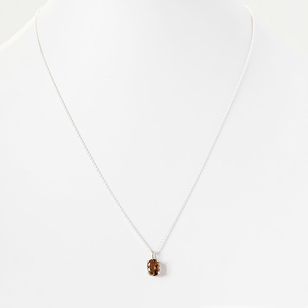 Oval cut Smokey Quartz Solitaire Necklace - Victoria's Jewellery