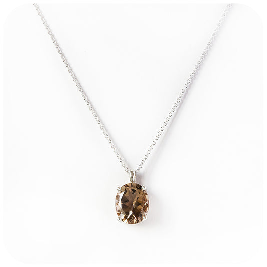 Lana, an Oval cut Smoky Quartz Pendant and Chain