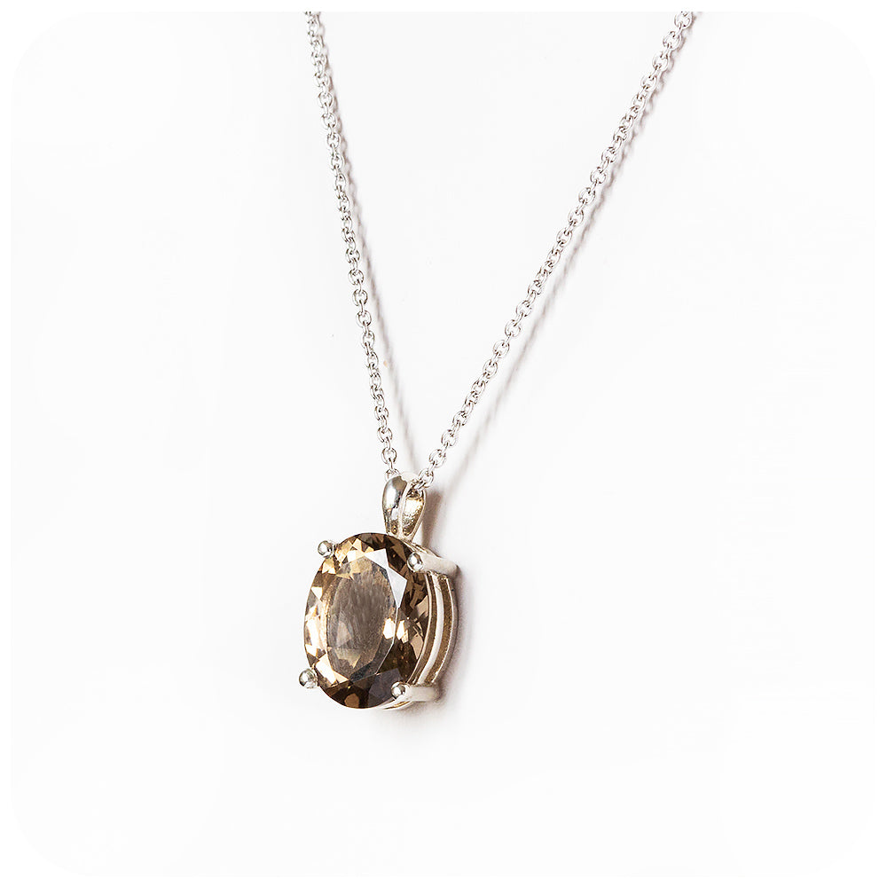 Lana, an Oval cut Smoky Quartz Pendant and Chain