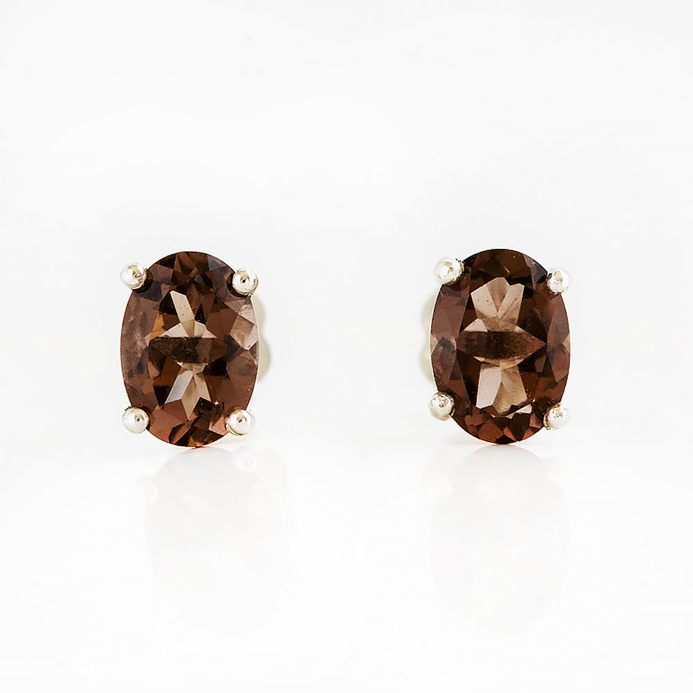 Luna, Oval cut Smoky Quartz Stud Earring - 7x5mm