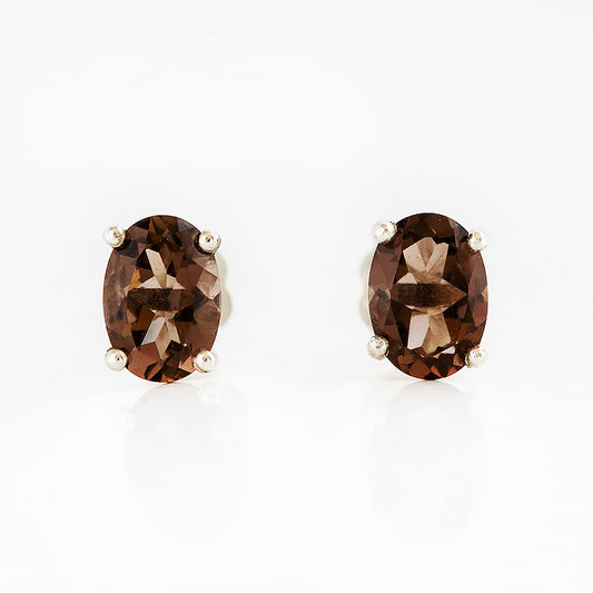 Luna, Oval cut Smoky Quartz Stud Earring - 7x5mm