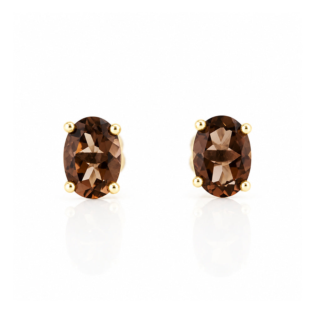 Luna, Oval cut Smoky Quartz Stud Earring - 7x5mm - Victoria's Jewellery