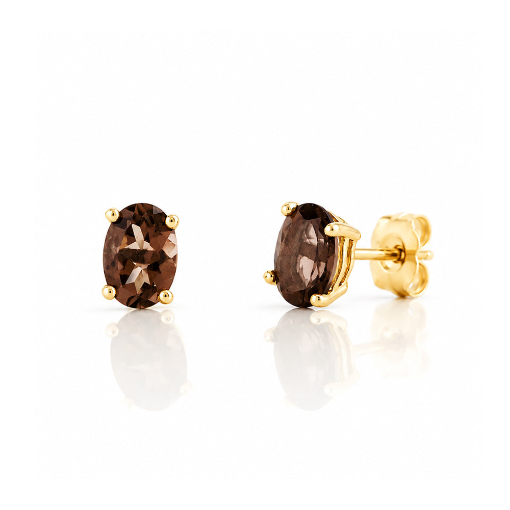 Luna, Oval cut Smoky Quartz Stud Earring - 7x5mm - Victoria's Jewellery