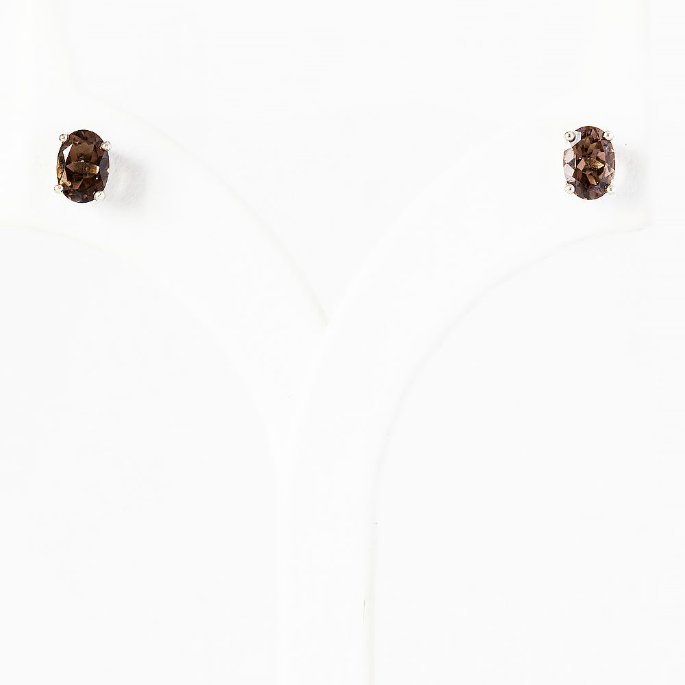 Luna, Oval cut Smoky Quartz Stud Earring - 7x5mm