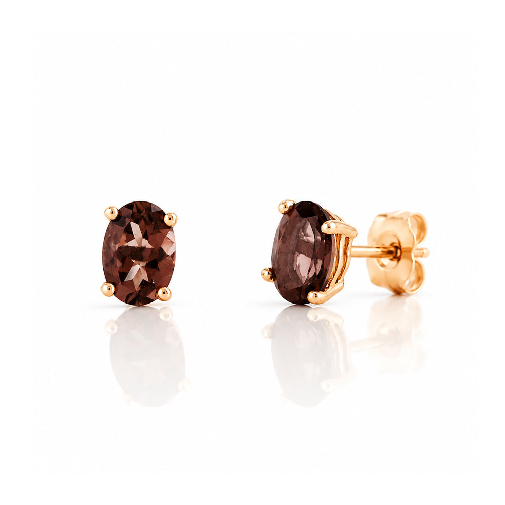 Luna, Oval cut Smoky Quartz Stud Earring - 7x5mm - Victoria's Jewellery