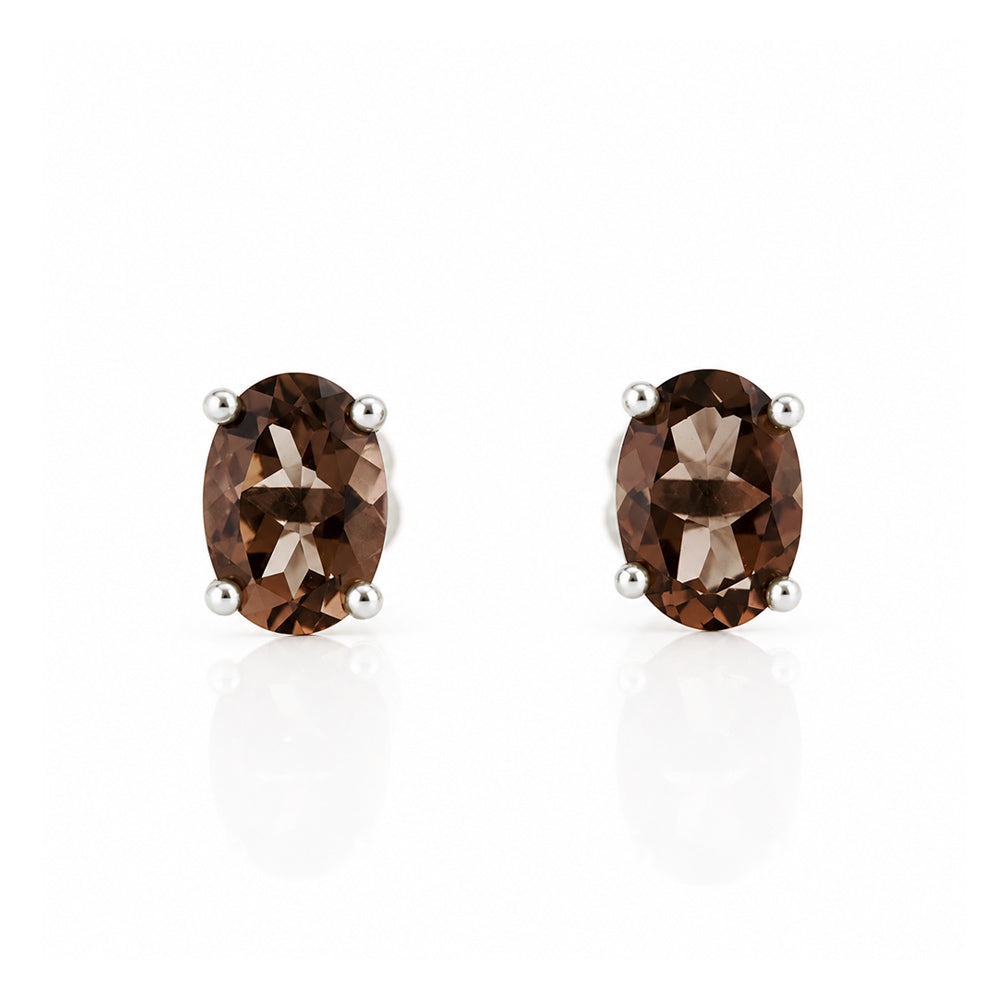 Luna, Oval cut Smoky Quartz Stud Earring - 7x5mm - Victoria's Jewellery